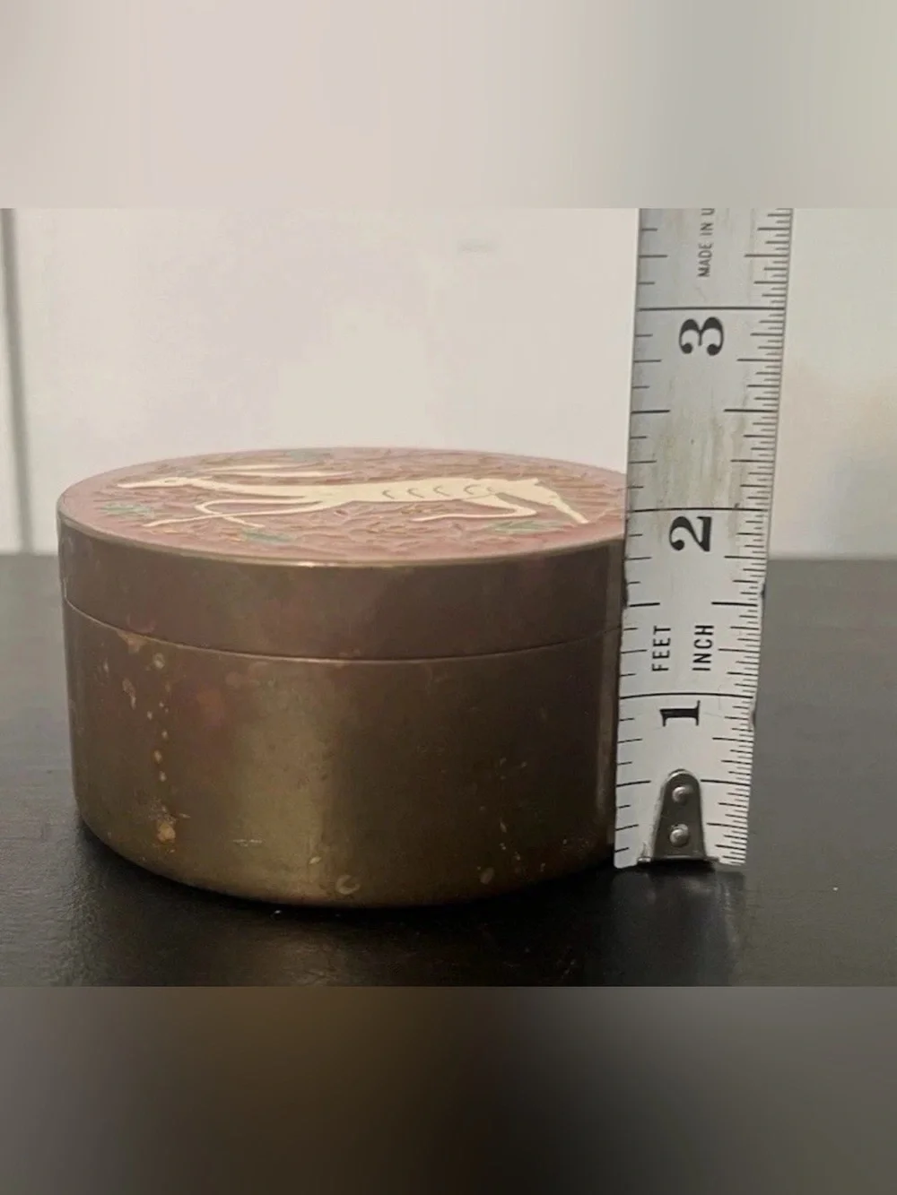 Vintage Brass Deer Trinket Box Red Enamel Jewelry Box Cottagecore Lodge Decor